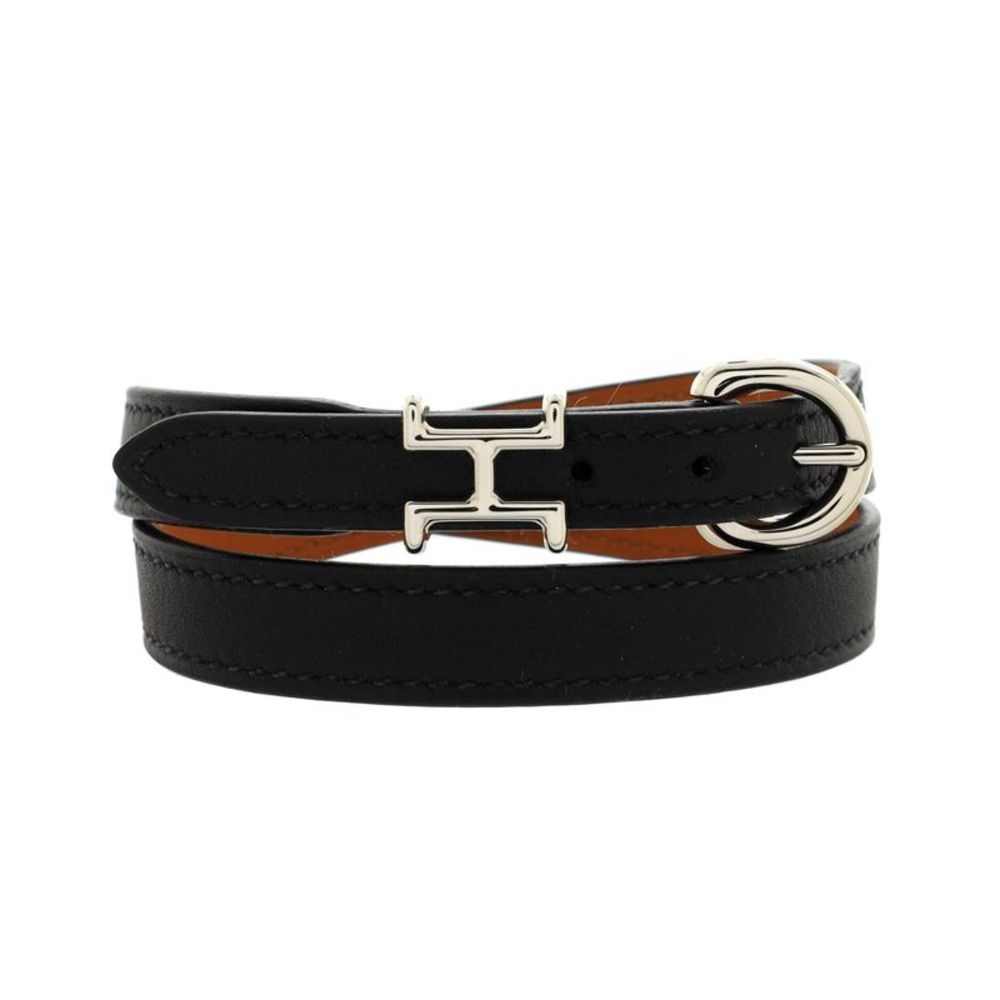 Hermes Trench Double Tour Bracelet Leather Black